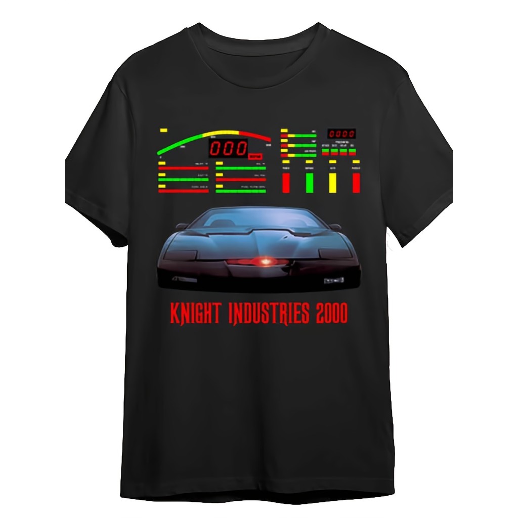 Kaos Pria Retro 80-an Knight Rider KITT - Desain Perusahaan Industri Knight 2000 dengan Dasbor, Ukur
