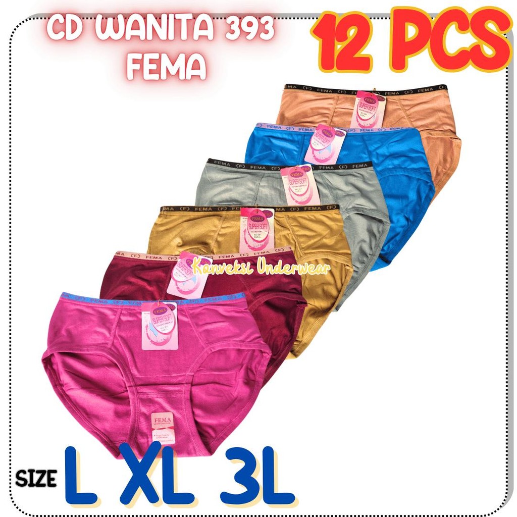 3, 6, 12pcs Celana Dalam Fema  Cd Wanita Dewasa Lusinan Murah Fema Terlaris & Nyaman GROSIR