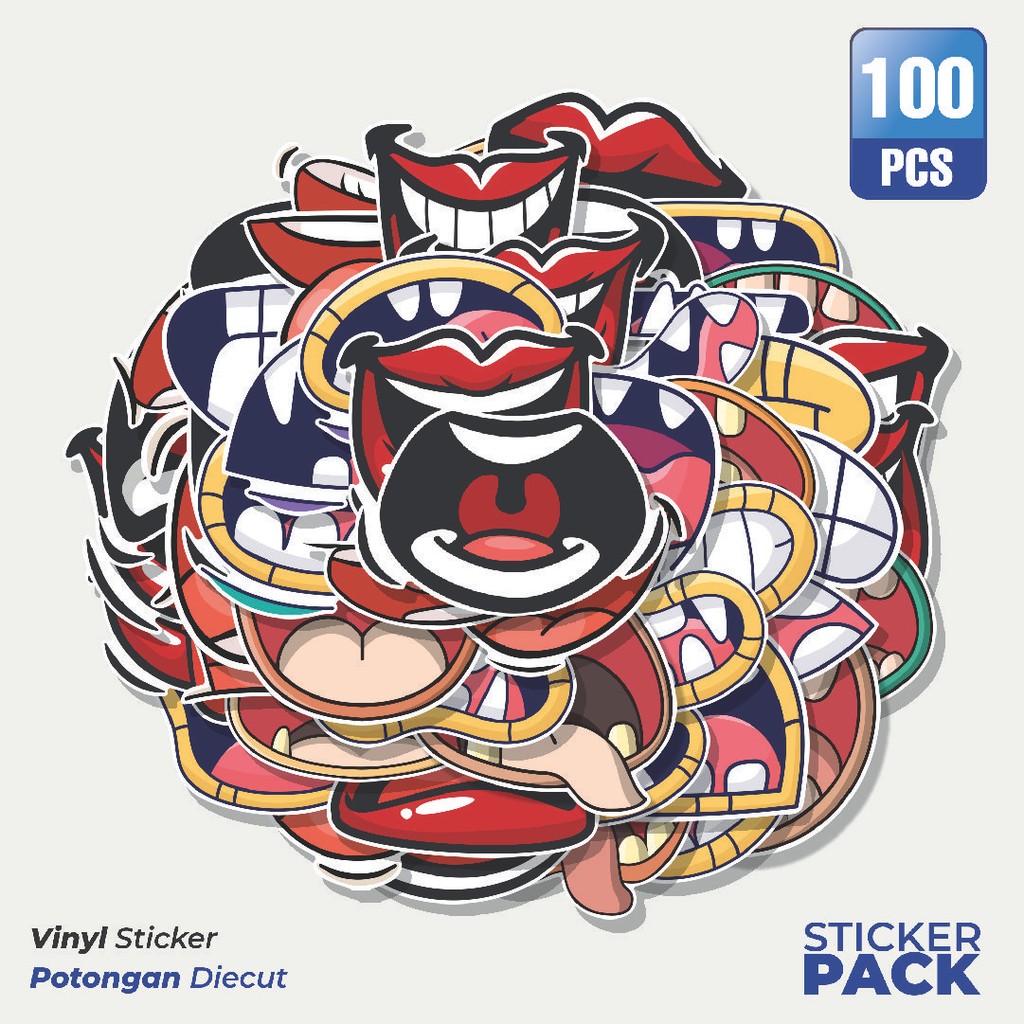 

100 PCS STIKER Stiker Mulut Waterproof Aesthetic- Untuk Laptop, Motor, dan Helm - Paper Stationery Pack