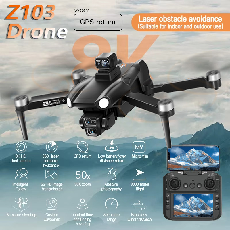 New Original Upgrated Z103 RC Drone with 8k professional HD camera 5G WiFi Brushless laser barrier a