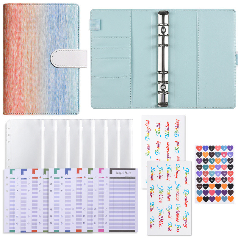 

【Ready】A6 Tabungan Binder Buku Catatan Macaron Gradien Pu Kulit Buku Catatan Keuangan Keuangan Keluarga Buku Tabungan Uang Saku Binder