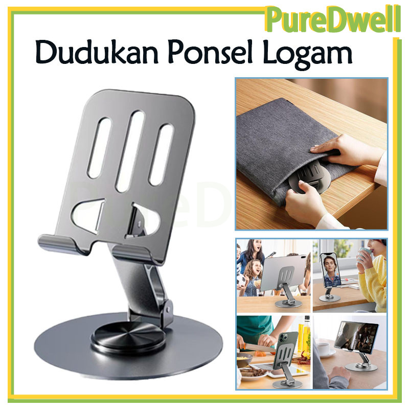 metal phone holder hp meja/phone holder stand hp 360 derajat / portabel dekstop stand holder hp /