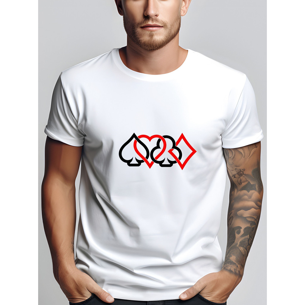 Kaos Pria Motif Kartu Remi - Baju Kaos Lengan Pendek Pria Kasual Musim Panas