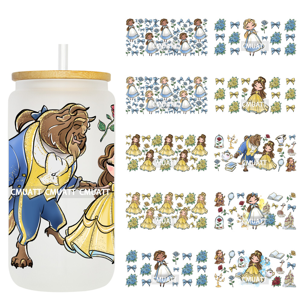 

UV DTF Transfer Cup Wraps Princess 16 once Bulk Designs For Mugs Bottle Glass Tumbler Custom DIY Craft