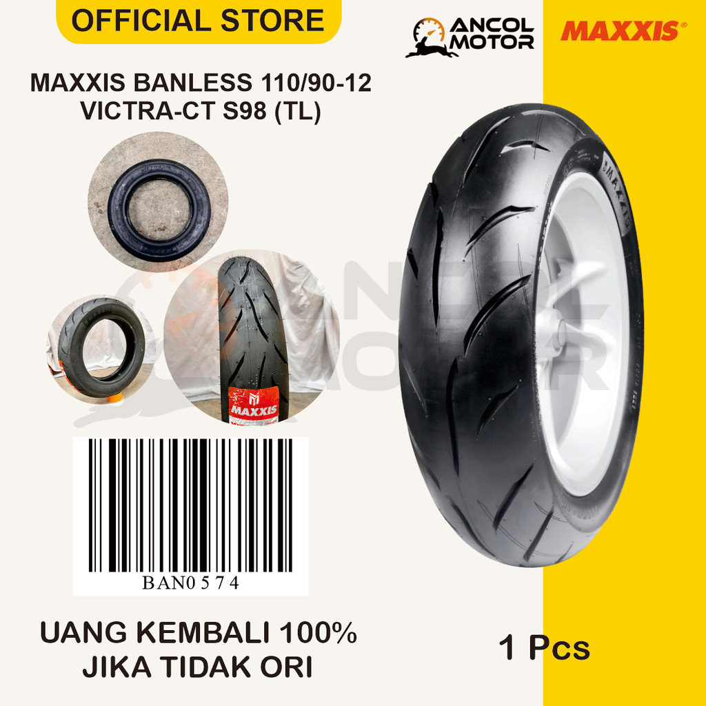 MAXXIS Ban Tubeless 110/90-12 VICTRA-CT S98 | Ban Scoopy Genio Fino 125 | Ban Maxi