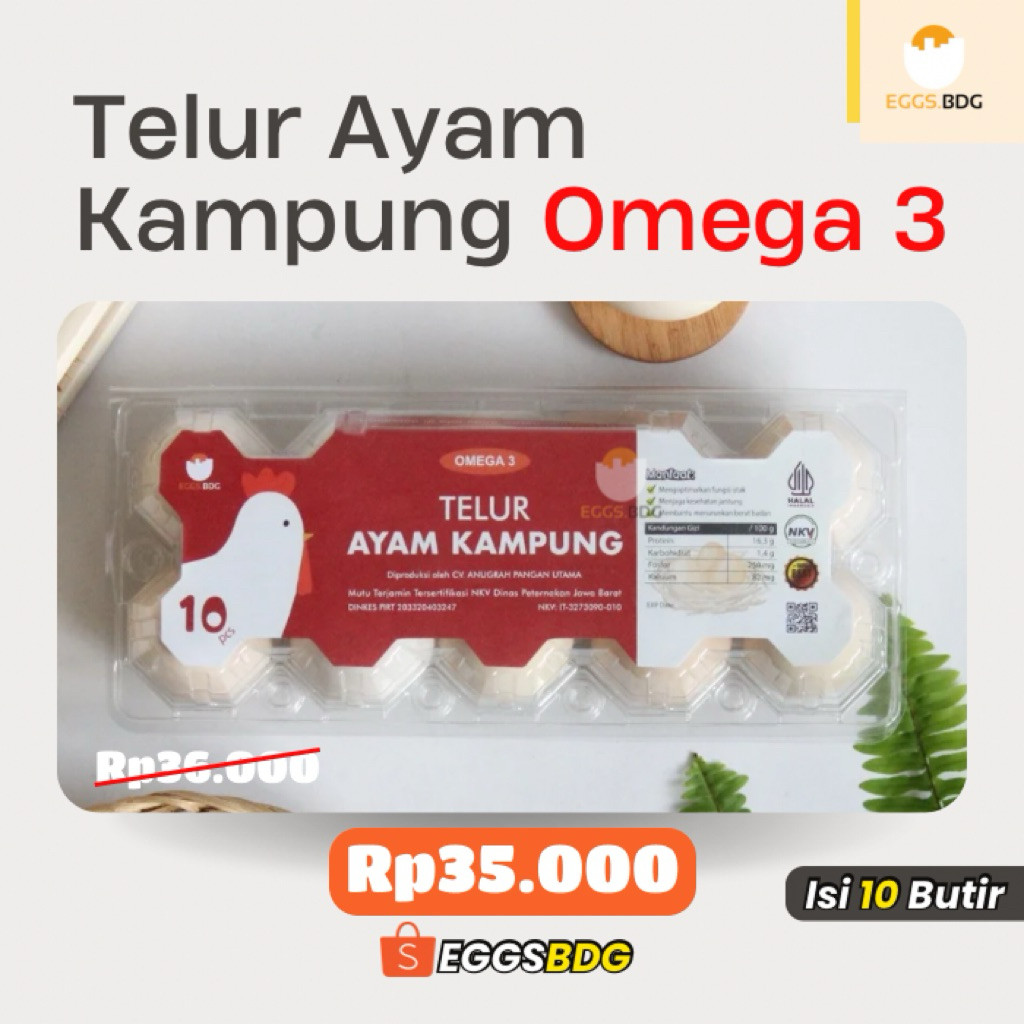 

Telur Ayam Kampung Omega 3 isi 10 Pcs