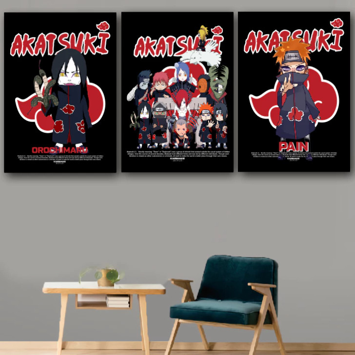 GILAN Poster Kayu AKATSUKI CLAN CHIBI Anime Naruto Shippuden Poster Anime Pajangan Dinding