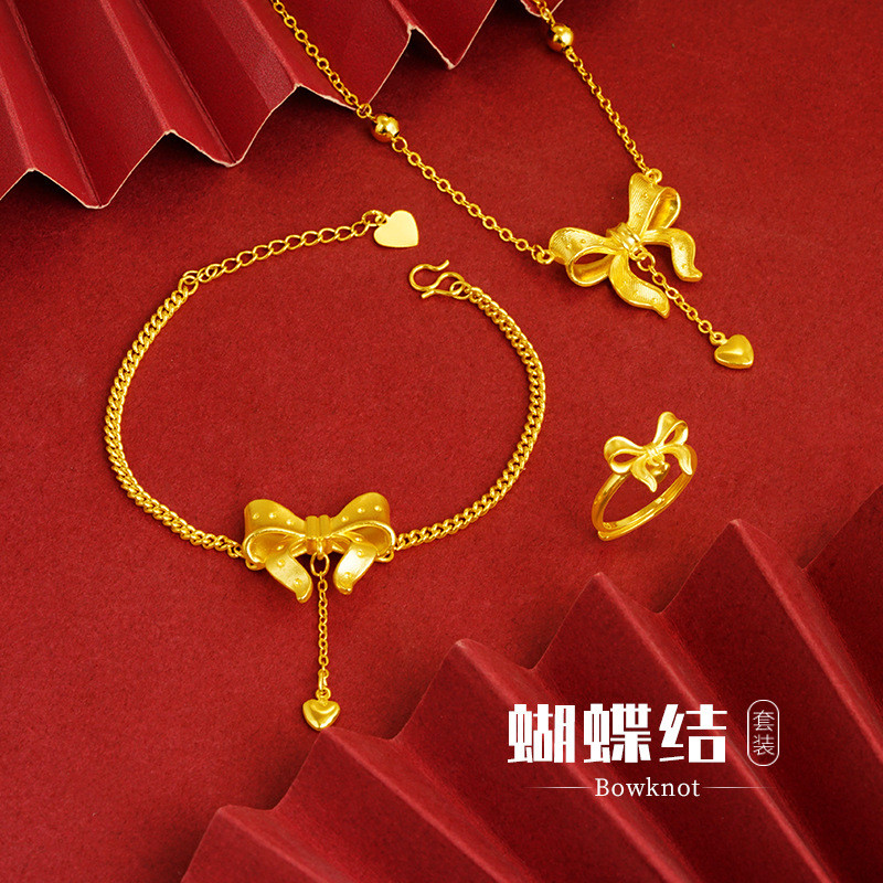 Busur emas pasir Vietnam set kalung gelang wanita cincin serbaguna