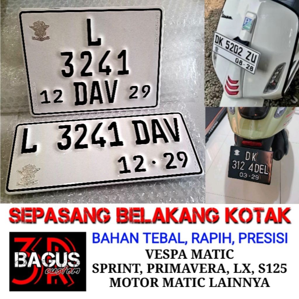 CUSTOM Plat motor Vespa Matic dan motor lain Harga SEPASANG