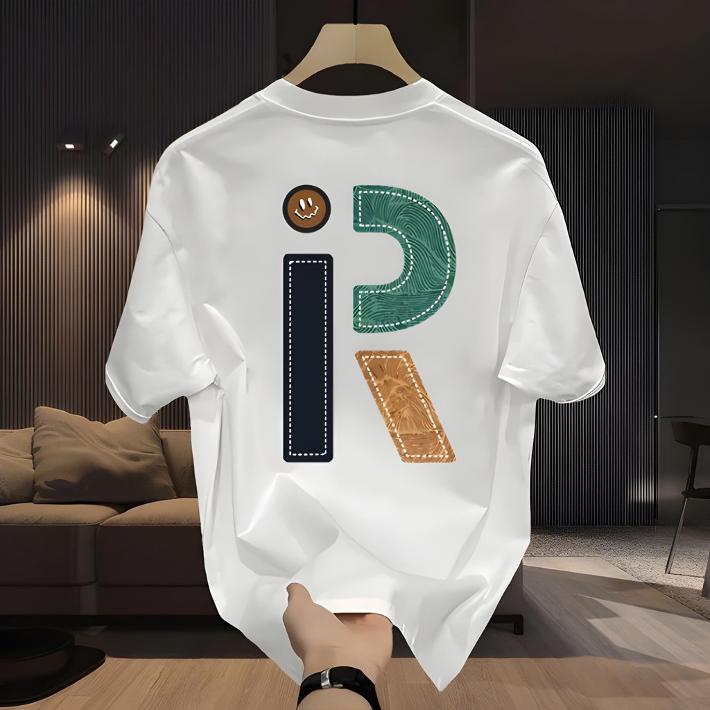 Kaos katun 100% ukuran besar pria dan wanita lengan pendek kasual high-end motif Korea leher bulat A