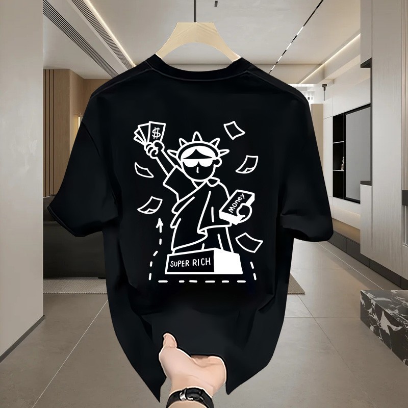 COD Kaos Distro Pria Outlets Katun 100% Patung Liberty Cetak Short Sleeve Baju Pria Wanita Unisex Ka