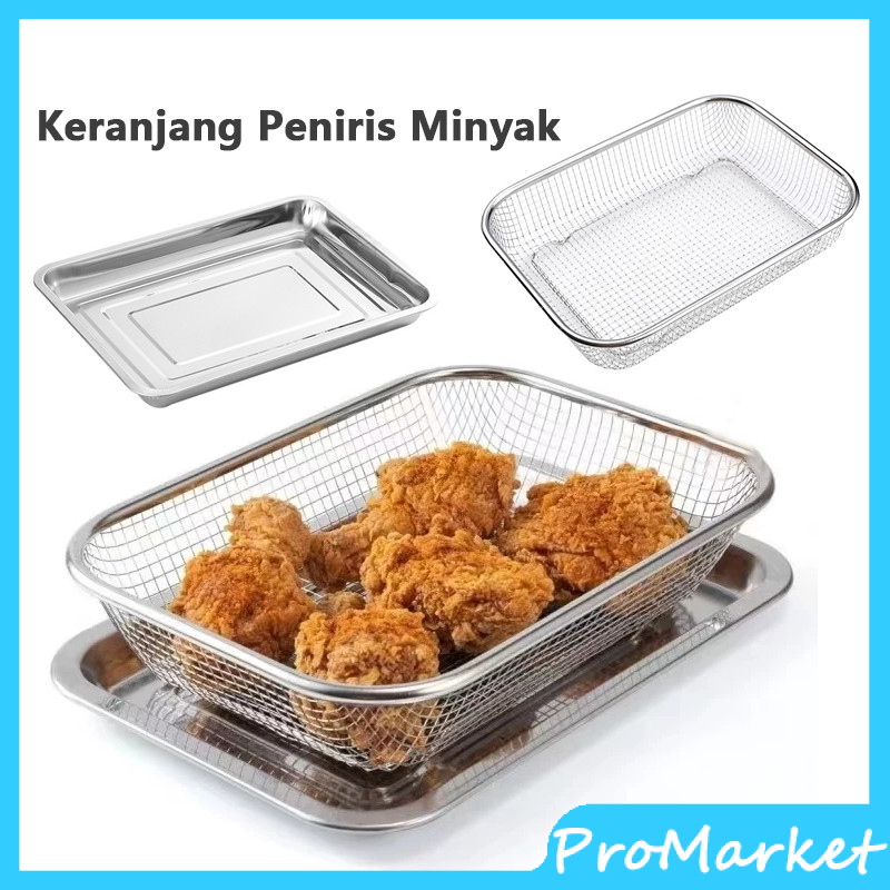 Wadah Peniris Set Tinggi Stainless Tebal Tahan Karat/ Keranjang Tinggi Stainless Buah Gorengan Sayur