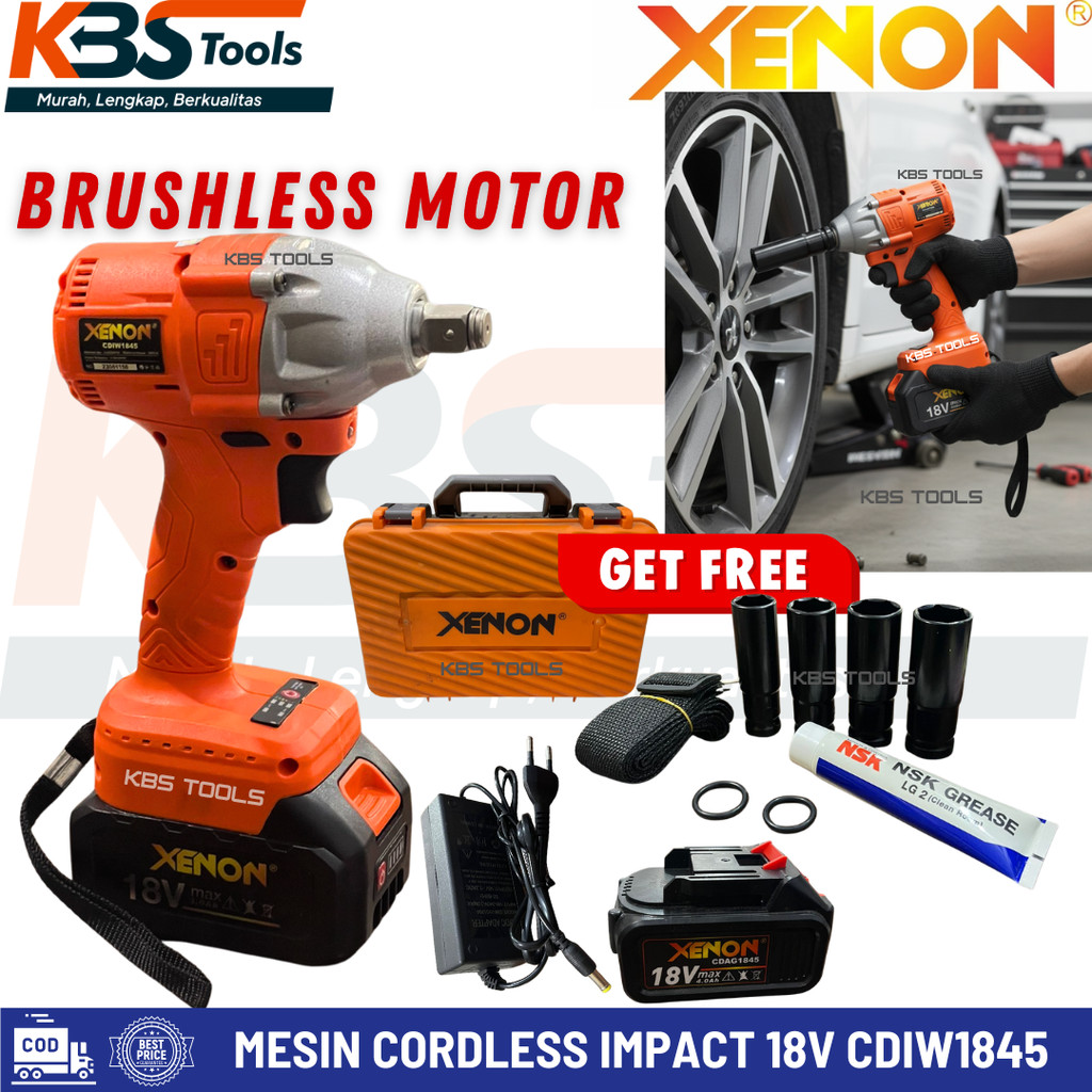 Mesin Pembuka Baut Roda XENON Cordless Impact Wrench 18 Volt Impek Baterai Portabel Buka Baut Motor 