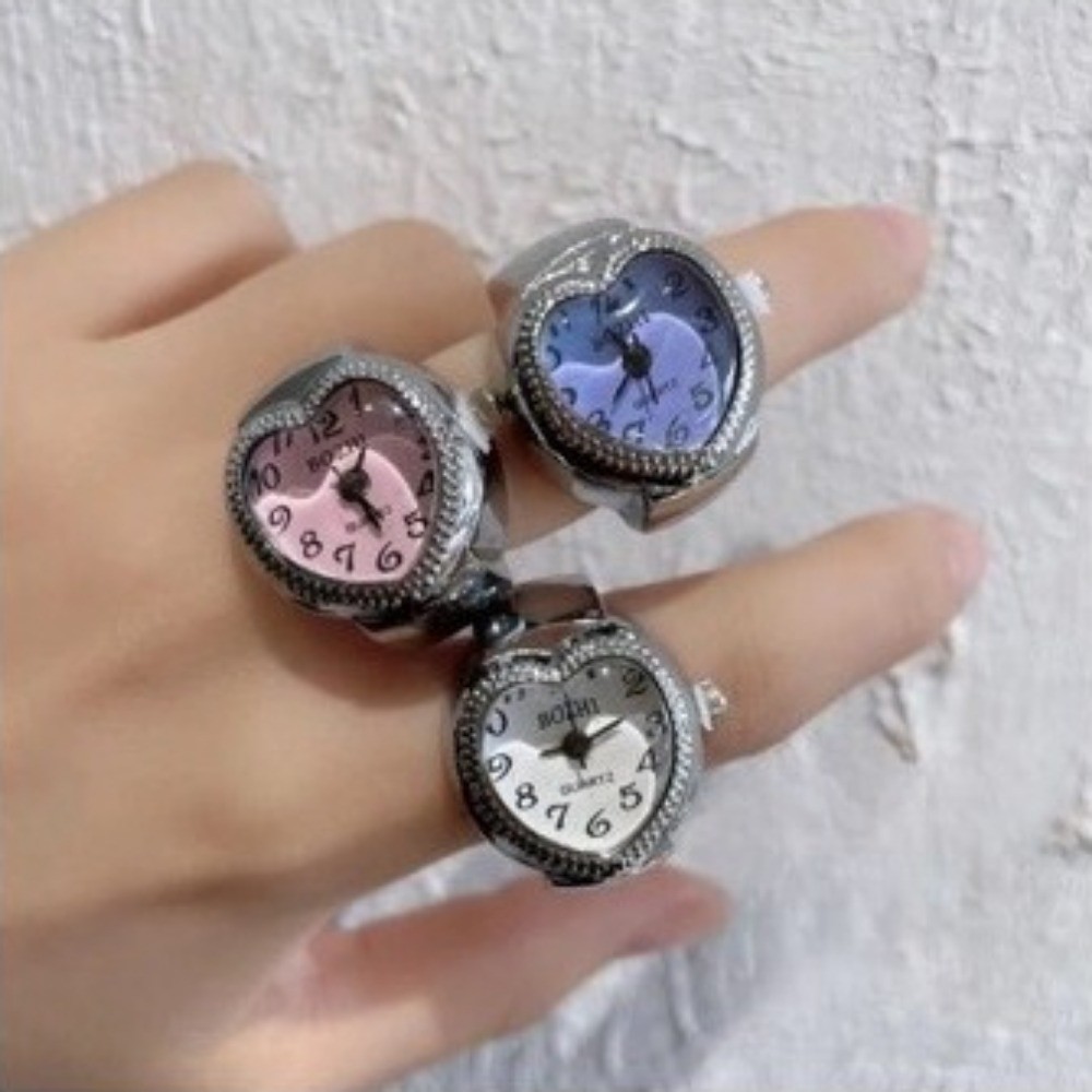 Heart Mini Italian Charm Finger Watch Roman Quartz Watch for Women Men Rings Jewelry