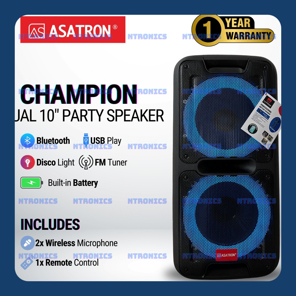 Asatron Champion Dual 10 Inch Bluetooth Party Speaker