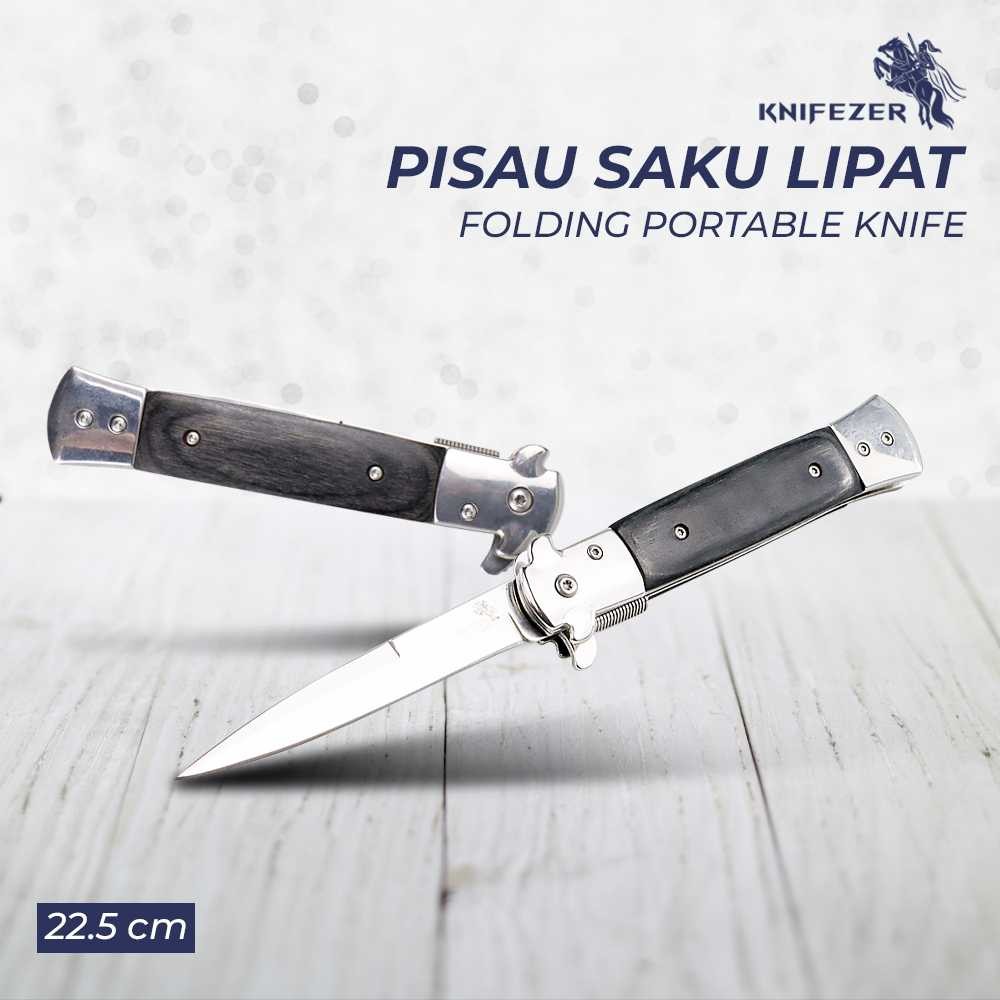 KNIFEZER Pisau Saku Lipat Folding Portable Knife Tool Wood Grip - S12