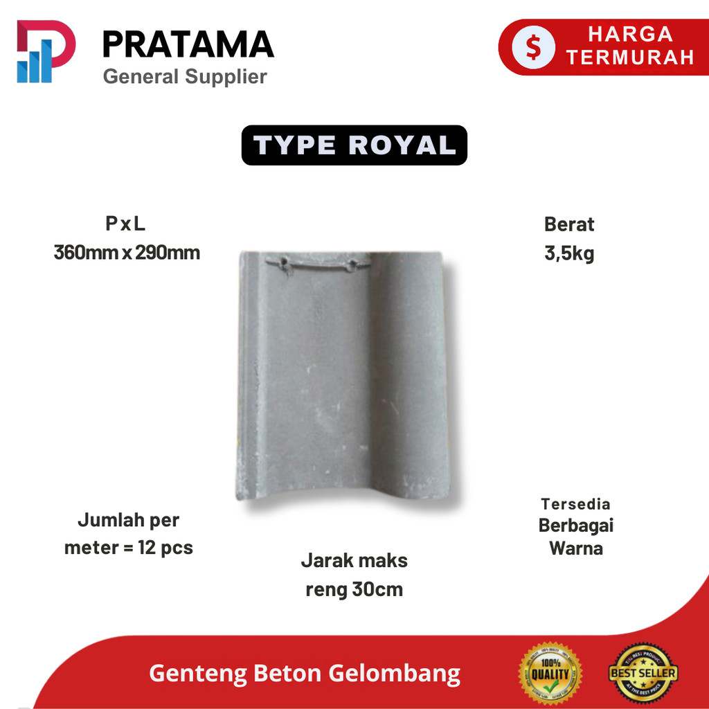 Genteng Beton Gelombang Royal Universal Natural/Abu & Warna - Atap Genteng beton Surabaya