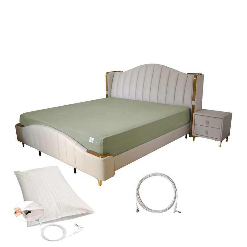 MAXSHARER Earthing fitted sheet with pillow case Conductive silver fiber cotton sheet Grounng Fitted