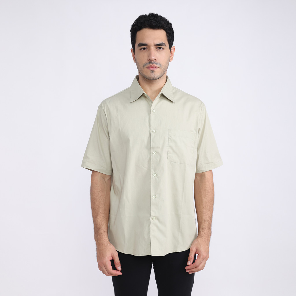 LARUSSO Kemeja Poplin Relax Fit Pria Lengan Pendek - Taupe