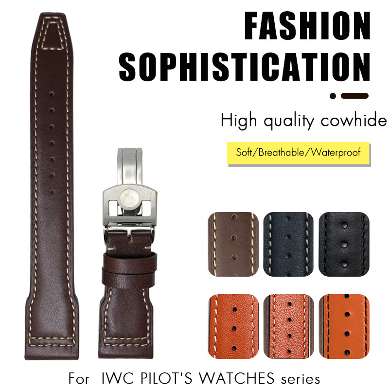 20mm 21mm 22mm Genuine Leather Watband For IWC Big Pilot's Wat Mark 18 Spitfire TOP GUN Hamilton Cow