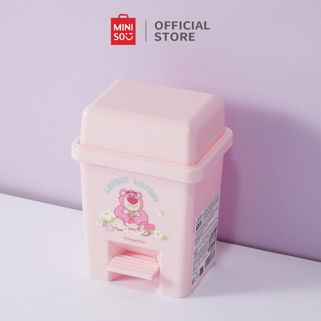 MINISO x Disney Tempat Sampah Lotso Strawberry Bear Tong Sampah Mini Lucu Tempat Sampah Kecil Mini P
