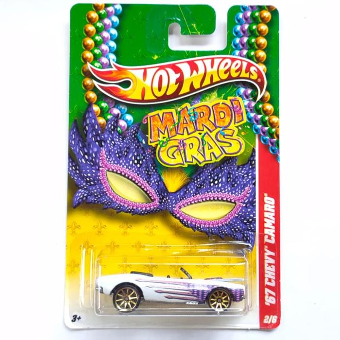 Hotwheels Hot Wheels 67 Chevy Camaro Convertible Mardi Gras 2011 open hood