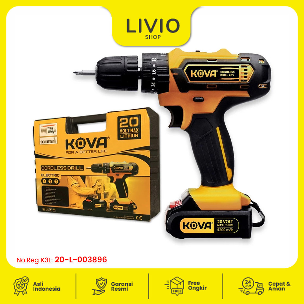 Kova 20V Cordless Drill Bor Listrik Tembok