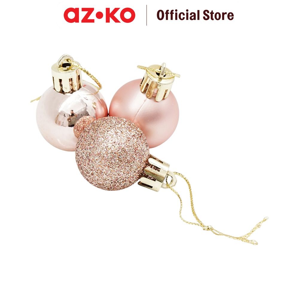 AZKO Noelle 3 cm Set 24 Pcs Bola Dekorasi Natal Christmas Glitter - Pink Hiasan Natal Pernak Pernik 