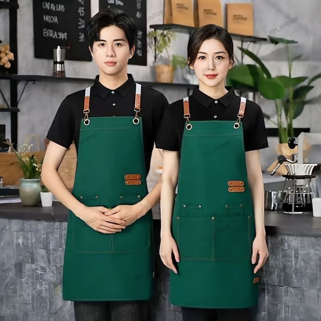 Apron Bahan DRILL Apron Masak Celemek Dapur Apron Korean Style Pria Wanita Apron Barista Apron Barbe