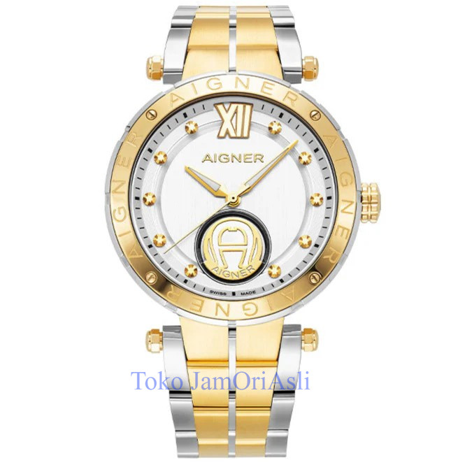 Promo Original Jam Tangan Pria Aigner Vigevano AGW.235001 Men White Pattern Dial Dual Tone Stainless