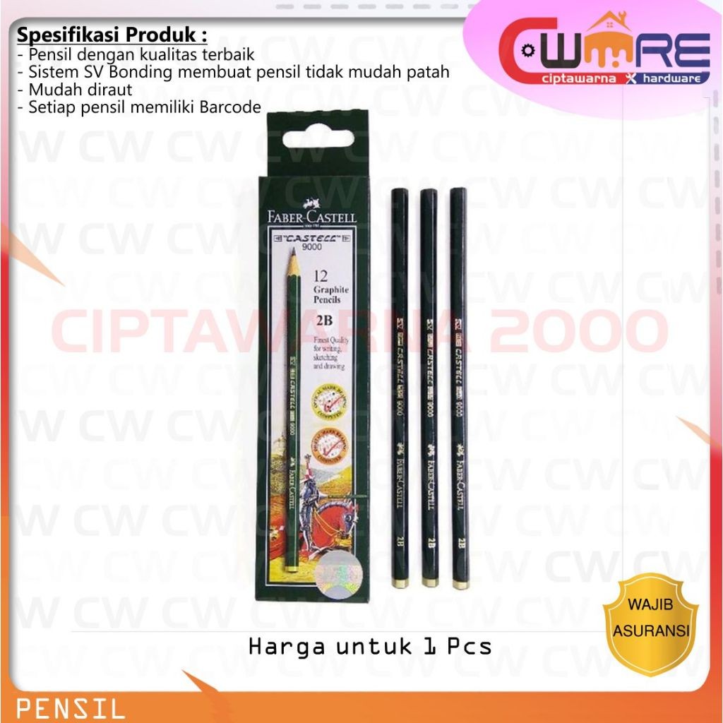 PCS PENSIL FABER CASTELL 9000 / 2B / PENSIL UJIAN / Pensil Faber Castell 8B - CW2K
