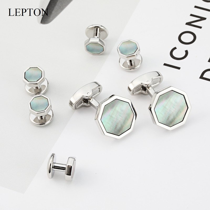 Hot Sale Mother of Pearl Cufflinks Tuxedo Studs Sets For Mens Suit Formal Wear Lepton Cufflink Colla