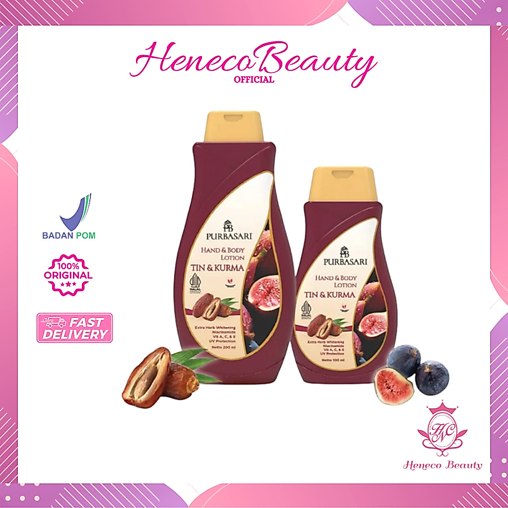 PURBASARI Hand & Body Lotion Tin & Kurma 100ml /200ml - Lotion Tubuh/HenecoBeauty