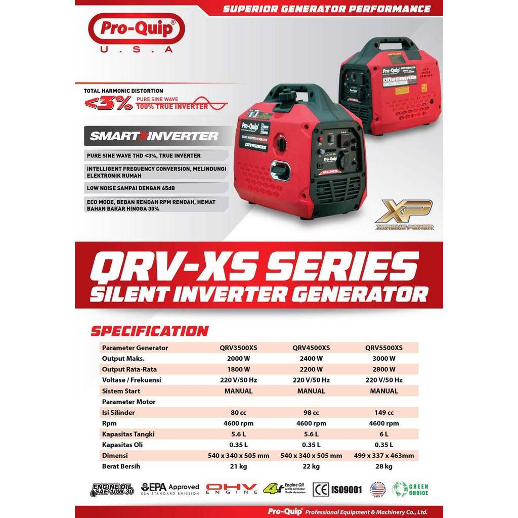 Genset 2400 2000 Watt Super Silent Portable Generator Bensin 2400 2000 Watt QRV4500XP 2200 Watt QRV 