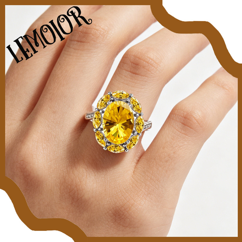 Cincin terbuka mewah kreatif bentuk telur angsa dengan batu permata berwarna dan berlian kuning