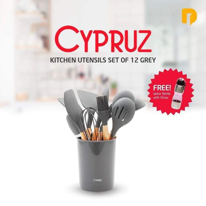 PROMO spatula silicon sutil silikon set Cypruz Kitchen Utensils set of 12 - grey