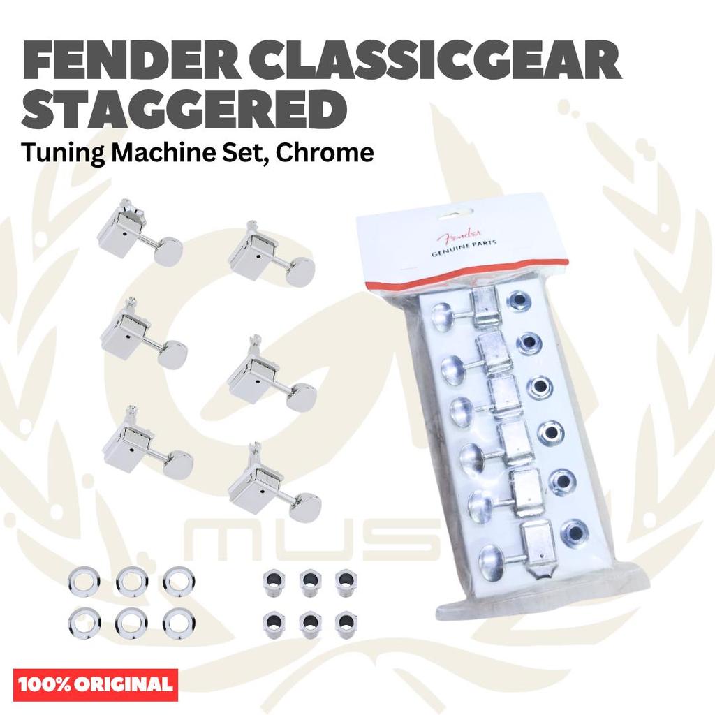 Fender ClassicGear Staggered Tuning Machine Set, Chrome - Dryer Tuning Peg Set Gitar