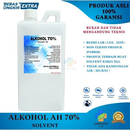 ALKOHOL 1 LITER 70% / 96%  SOLVENT ASLI ALKOHOL SOLVENT PELARUT PARFUM DLL CHEMICAL