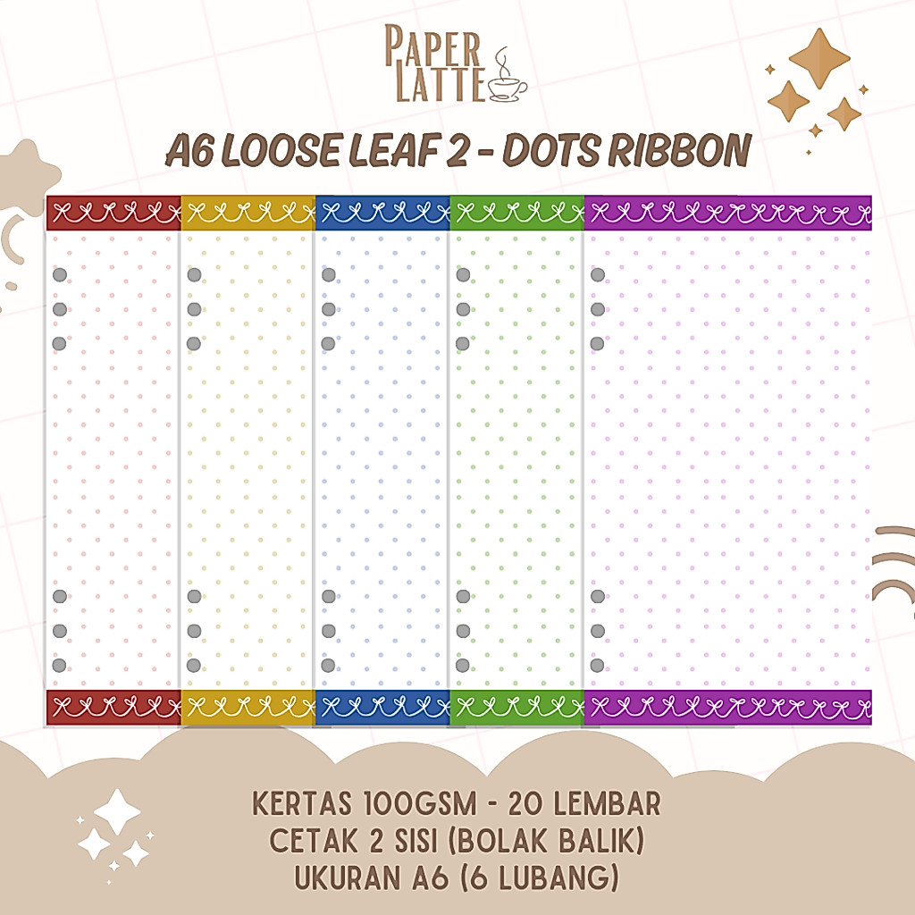 Isi Binder A6 Korea Dots Ribbon Color Aesthetics | Loose leaf Binder A6 | isi binder estetik | Paper