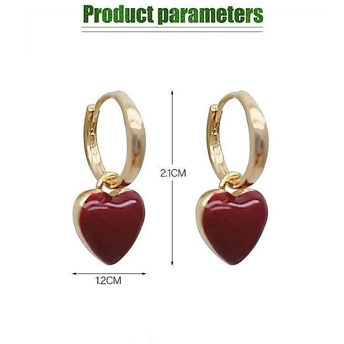 MATSURIKO Anting Tusuk Wanita Model Hati Warna Wine Red Anting Fashion Sweet Love Gaya Korea dengan 