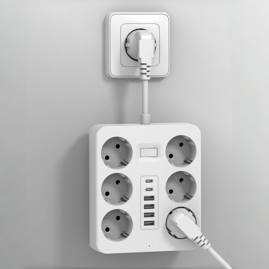 Stopkontak Colokan Listrik - Steker EU 4 Lubang 3 USB Type-C 2.4A Pengisian Cepat - 2500W 10A 22x14.