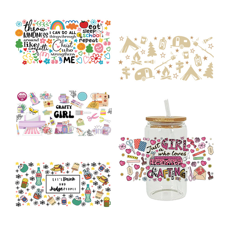 

School Design 3D UV DTF Transfer Stickers Libbey Cup Wrap Iron For Glass 16oz D8770