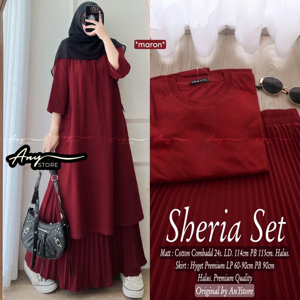 Baju Setelan Rok Muslim Wanita Sheria – Atasan Tunik + Rok Panjang Adem & Nyaman