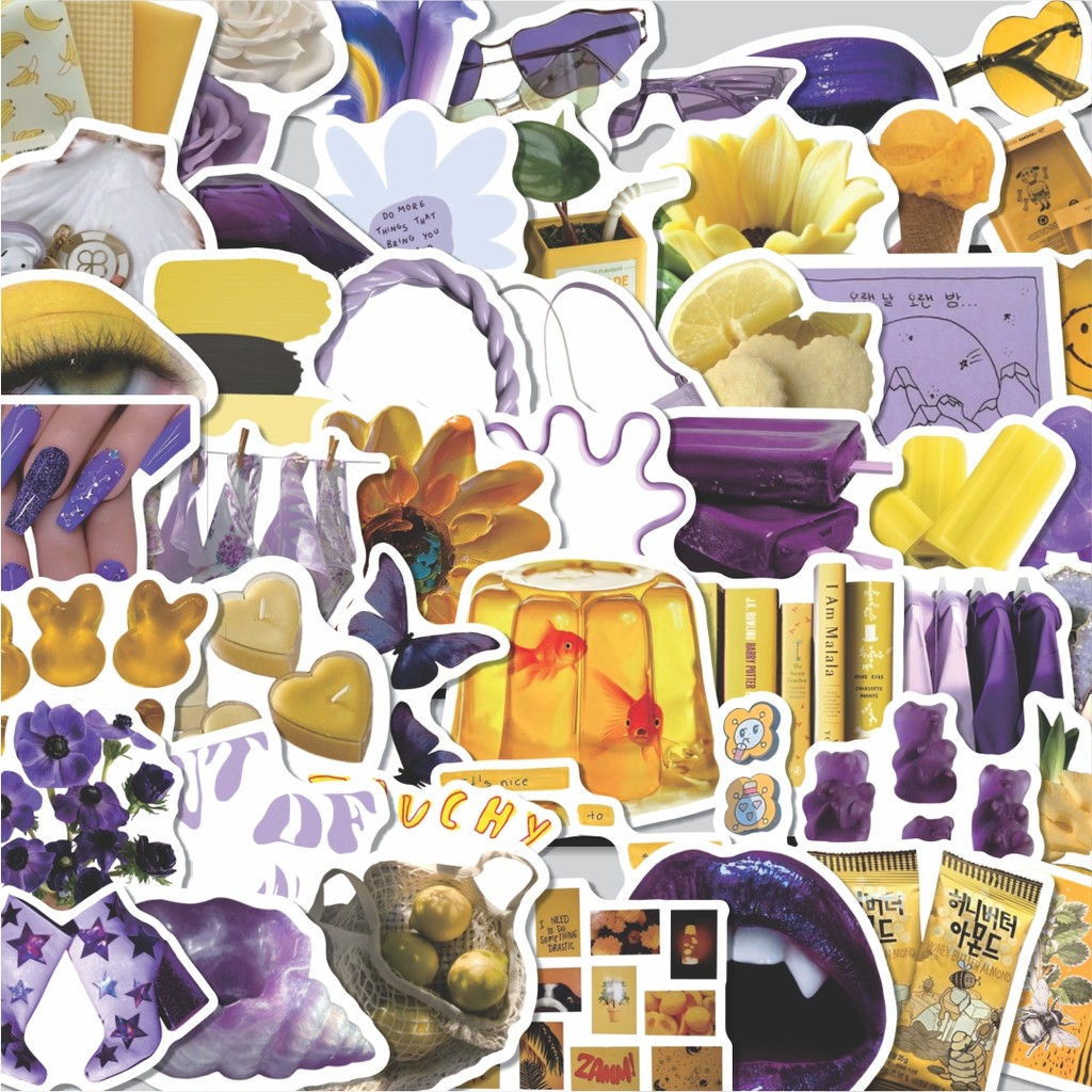 Stiker Cutting Pack Stike Aesthetic Yellow Purple Vintage [Kuning dan Ungu] Isi 100Pcs Series Aesthe
