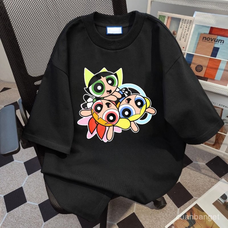 Kaos Oversize Kaus Wanita Korean  Karakter Kartun Powerpuff Girls 100%kapas murni Imut-imut ukuran b