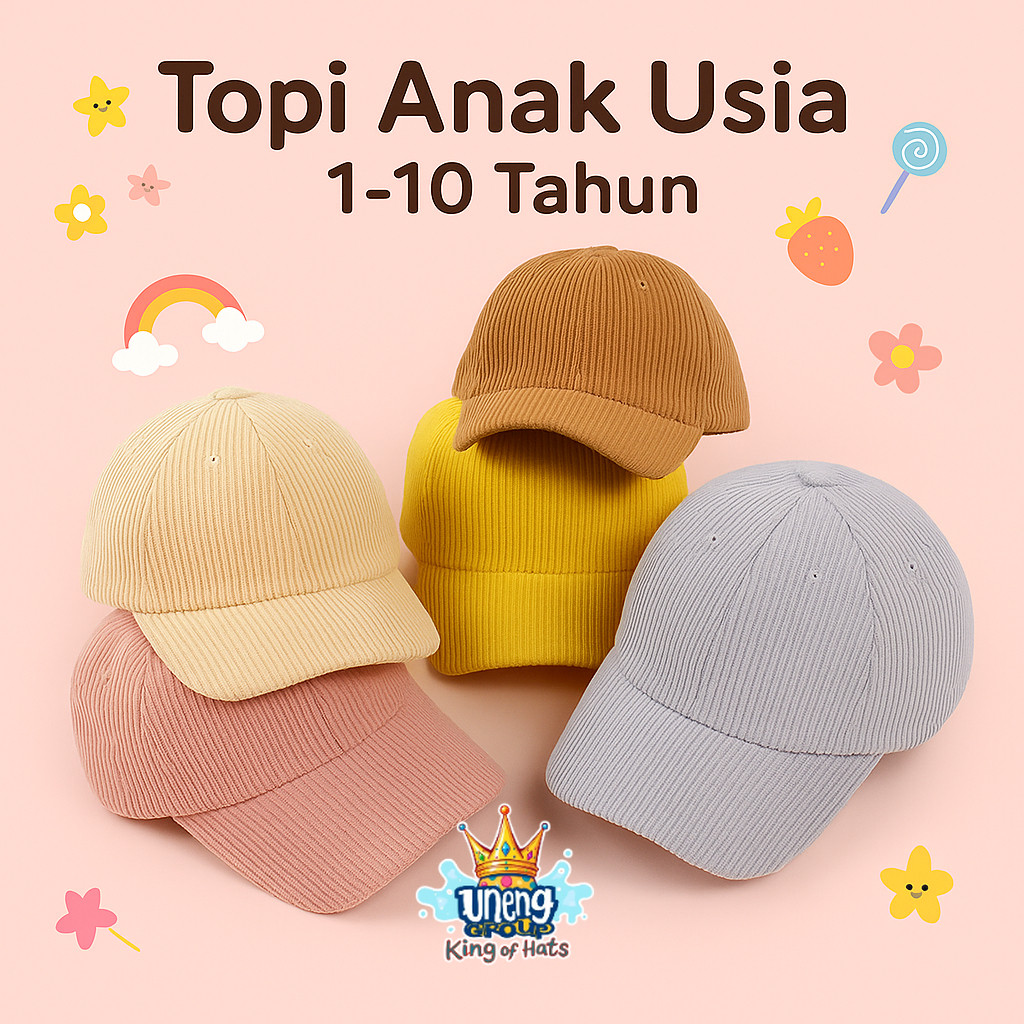 Topi Anak Corduroy Polos Premium Usia 2-10 Tahun Unisex Laki-Laki Perempuan