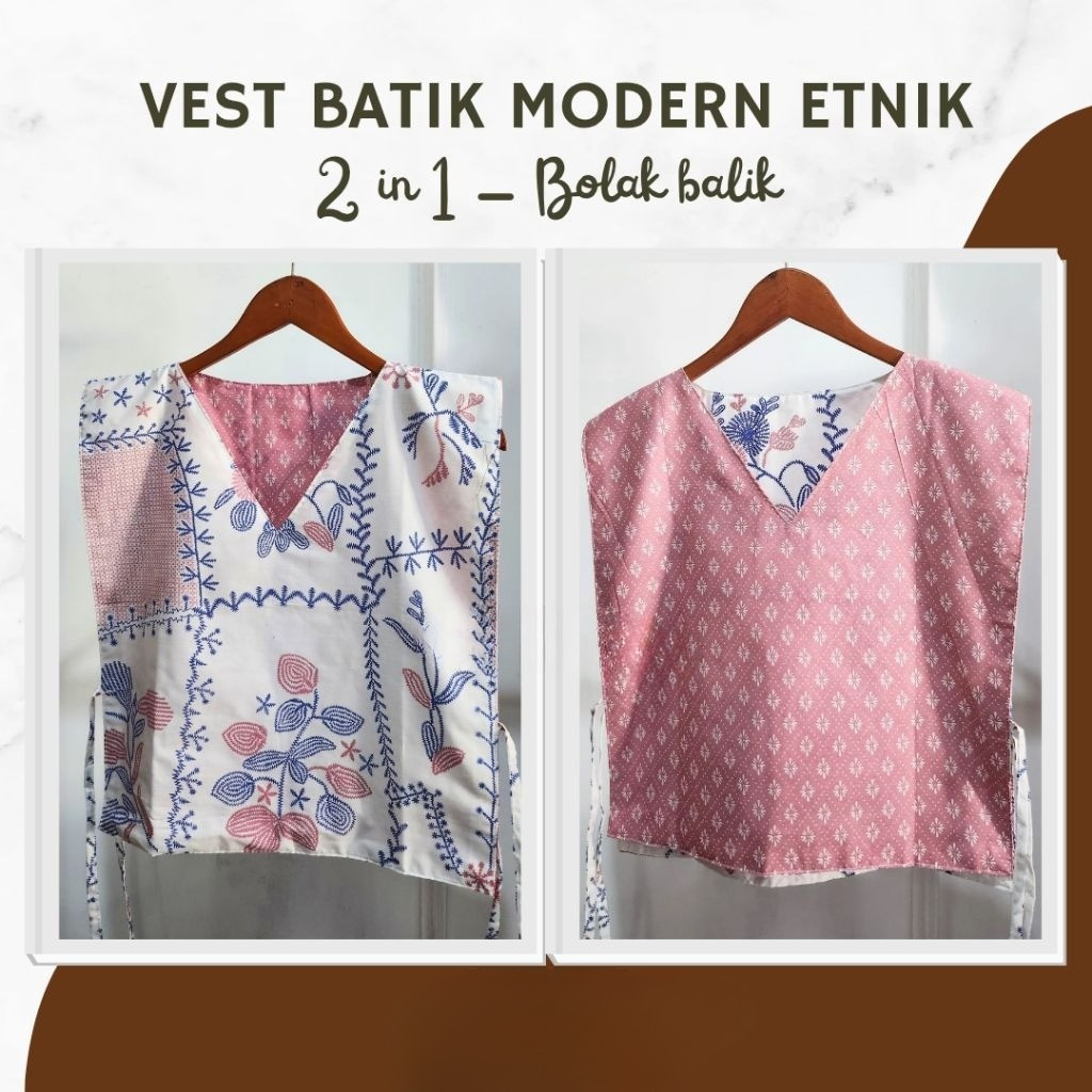 Vest Rompi Bolak Balik Yukensi / Outer Batik Wanita Modern  2in1 Tanpa Lengan