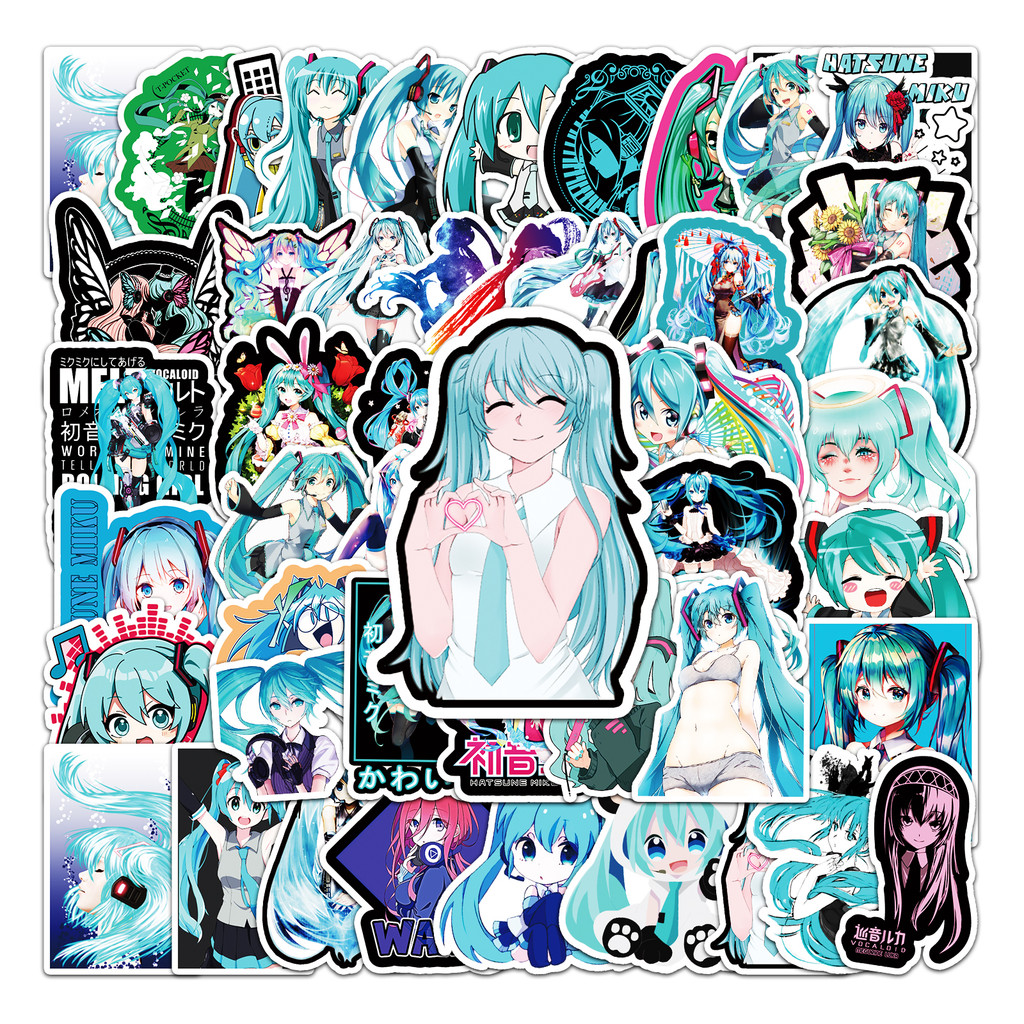 

50PCS Cute Cartoon Hatsune Miku Sticker Waterproof Laptop Guitar Skateboard Book Luggage Graffiti Anime Stickers Kids Party Gift