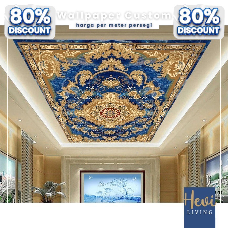 Wallpaper Custom Ruang Tamu - Motif Plafon Klasik - Wall Sticker Dinding- Wallbanner - Wallpaper Per