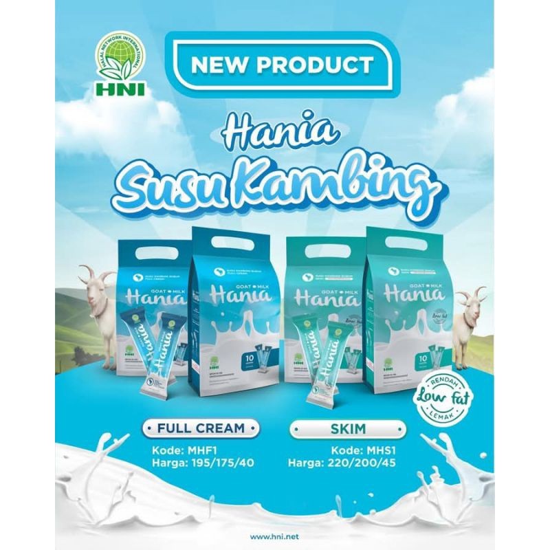 

Hania Skim Kambing HNI - Hania Full Cream Kambing - Susu Kambing Etawa Kemasan Sachet - Tanpa Gula dan Krimer